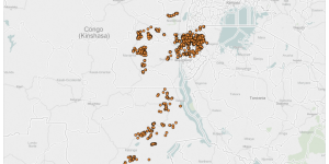 Map showing the location of ITSCI-registered mines (at February 2016)